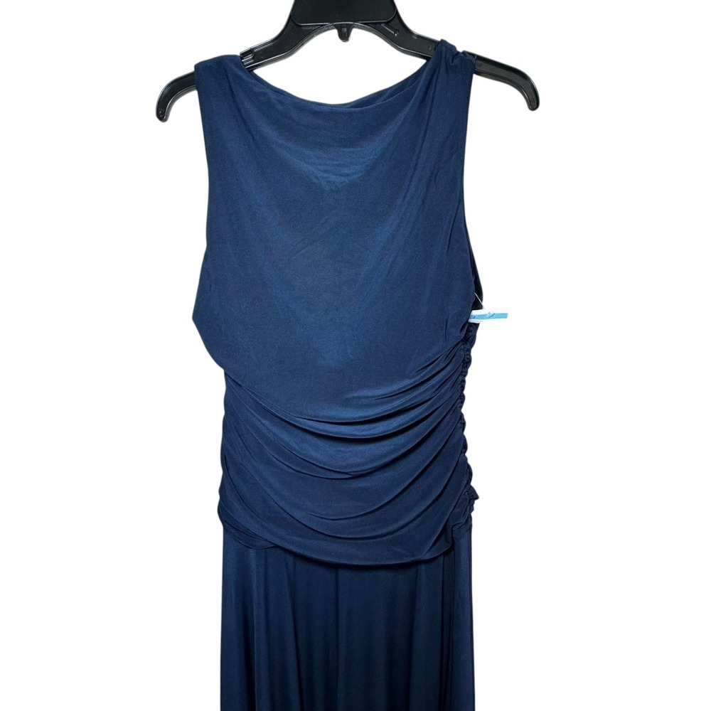 ASTR The Label Melisandre Navy Midi Dress Ruched Sleeveless Elegant Size M - Picture 3 of 12